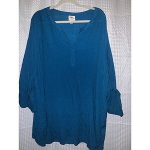 St John's Bay‎ Women 4X Long Sleeve Turquoise Blue Blouse